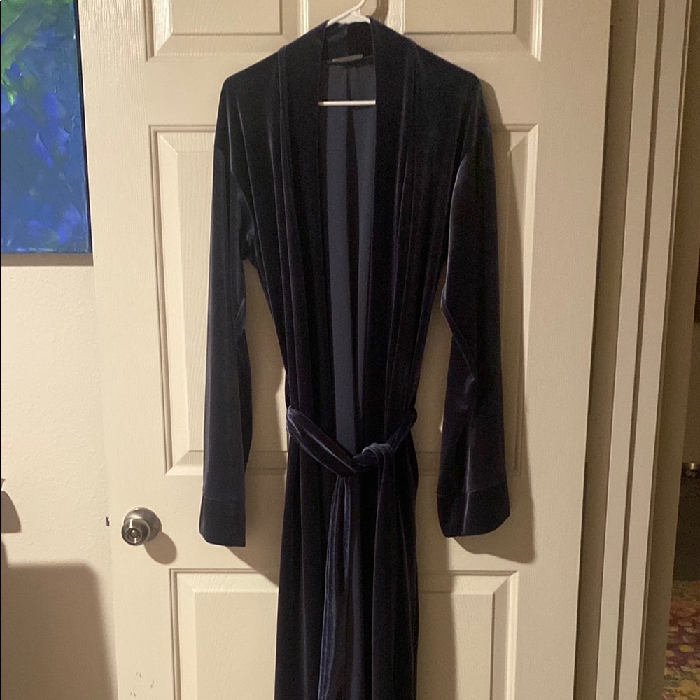 Laina Rauma Women's Velvet Long Robe - Navy Blue